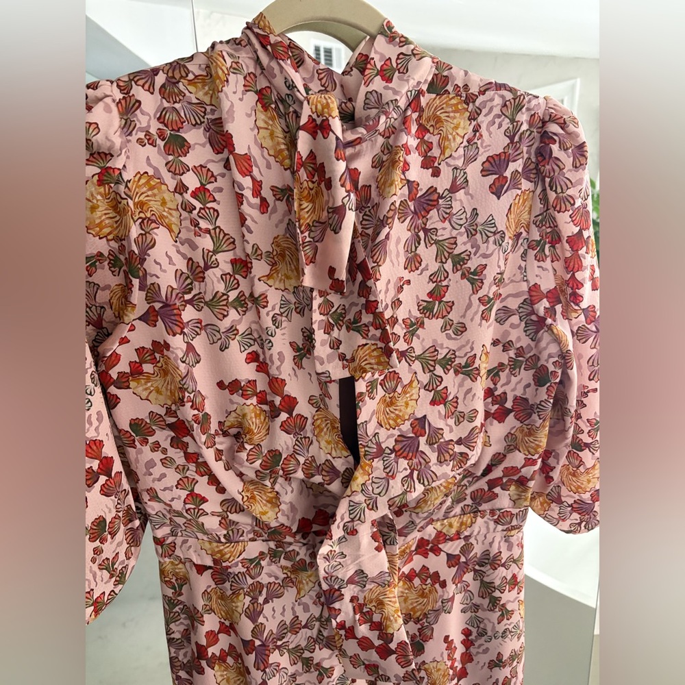 Saloni Floral High-Neck Maxi Dress - Tie-Back Detail - Romantic Pink Print - Picture 9 of 11